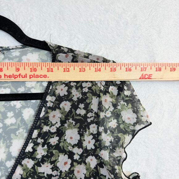 Full Tilt L Tie Floral‎ Top Fairy Whimsygoth Summer Sheer Mesh Festival Party - Picture 9 of 11